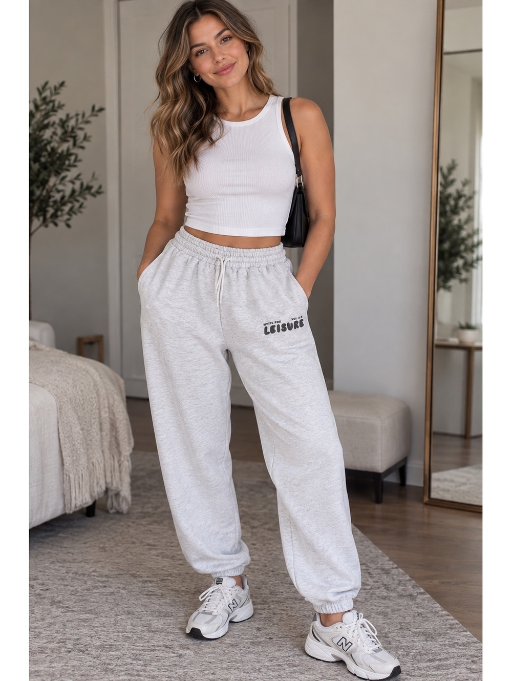 White Fox Leisure Fleece Jogger Sweatpants Gray Size L Cozy Lounge Athleisure
